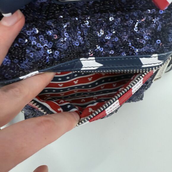 Disney Parks Loungefly Stars Stripes Americana Patriotic Sequin Mini Backpack - Picture 10 of 14